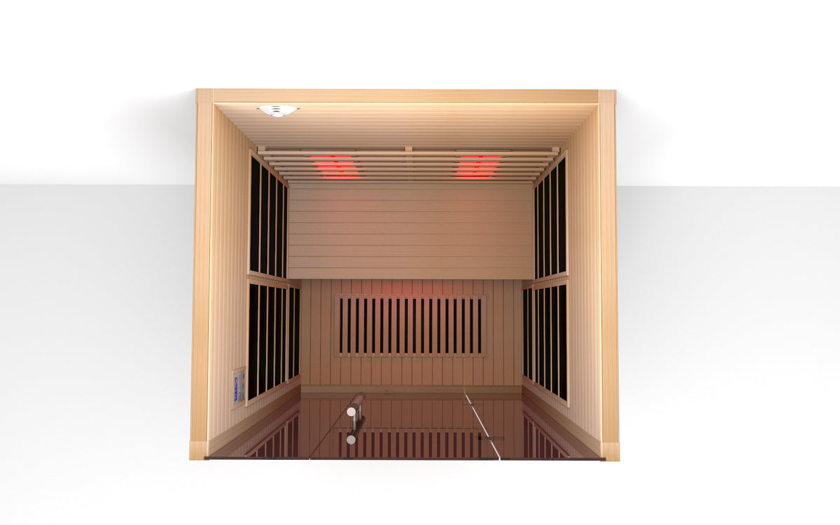 Canadian Hemlock wood interior of Lumin Two infrared sauna