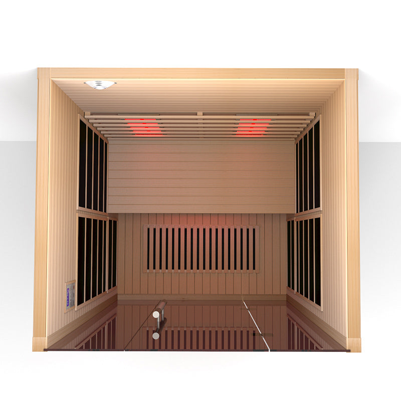 Lumin Two 2-person infrared sauna interior with Canadian Hemlock wood