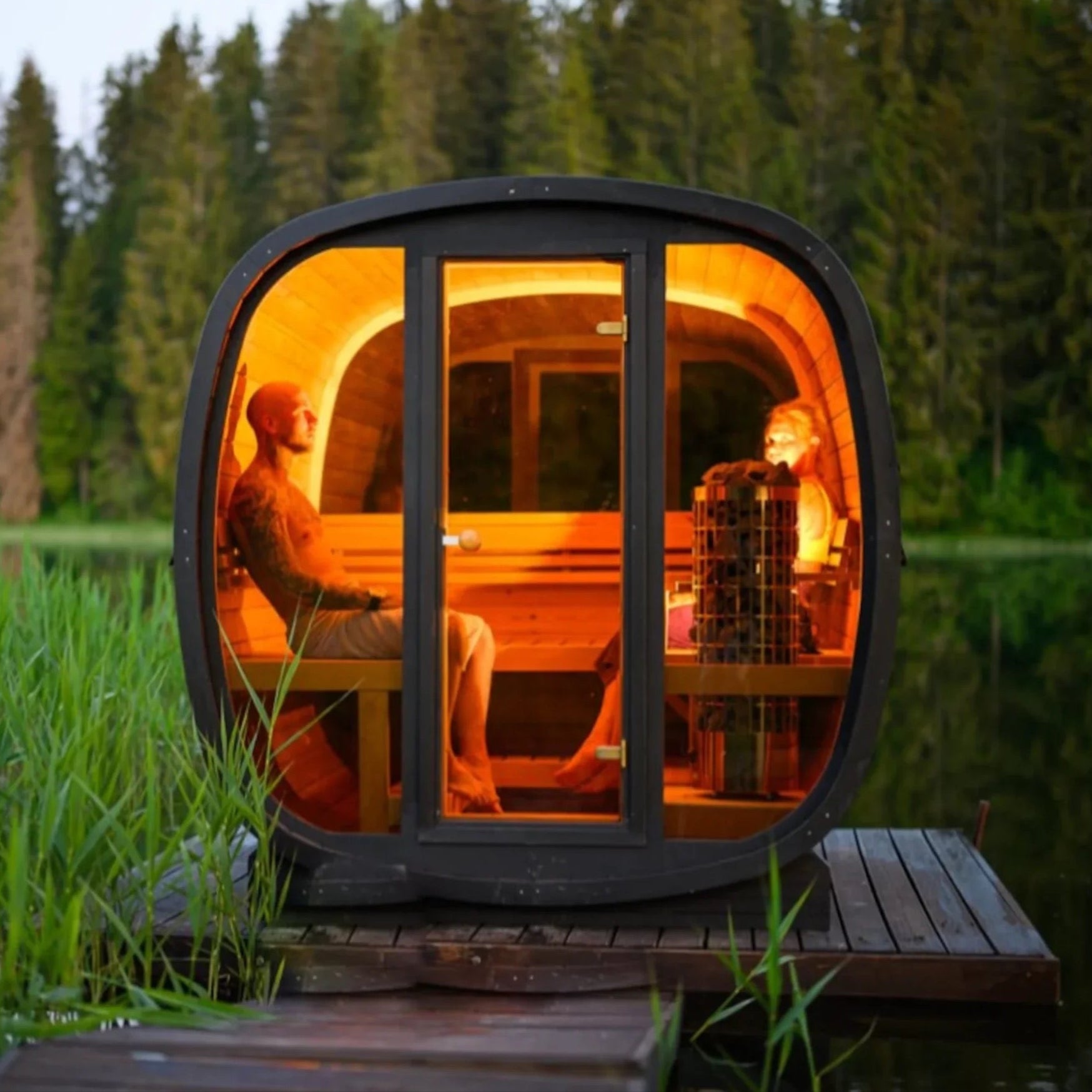 Premium natural cedar detail of a luxury outdoor sauna