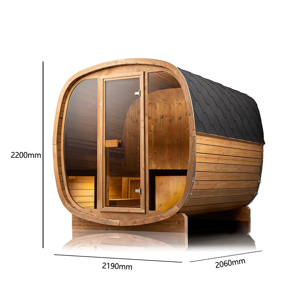 Auris Two luxury outdoor cedar sauna front exterior