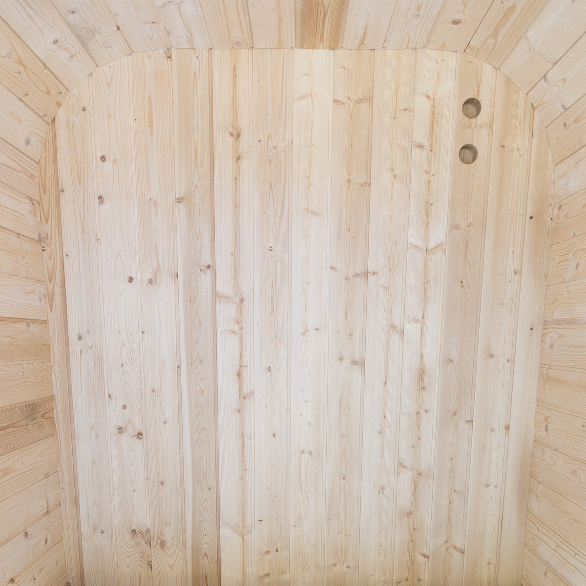 Wooden sauna with light wood paneling
